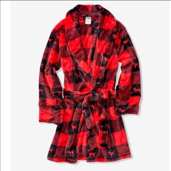 PINK Buffalo Plaid dog print robe 💖 - Picture 3 of 5